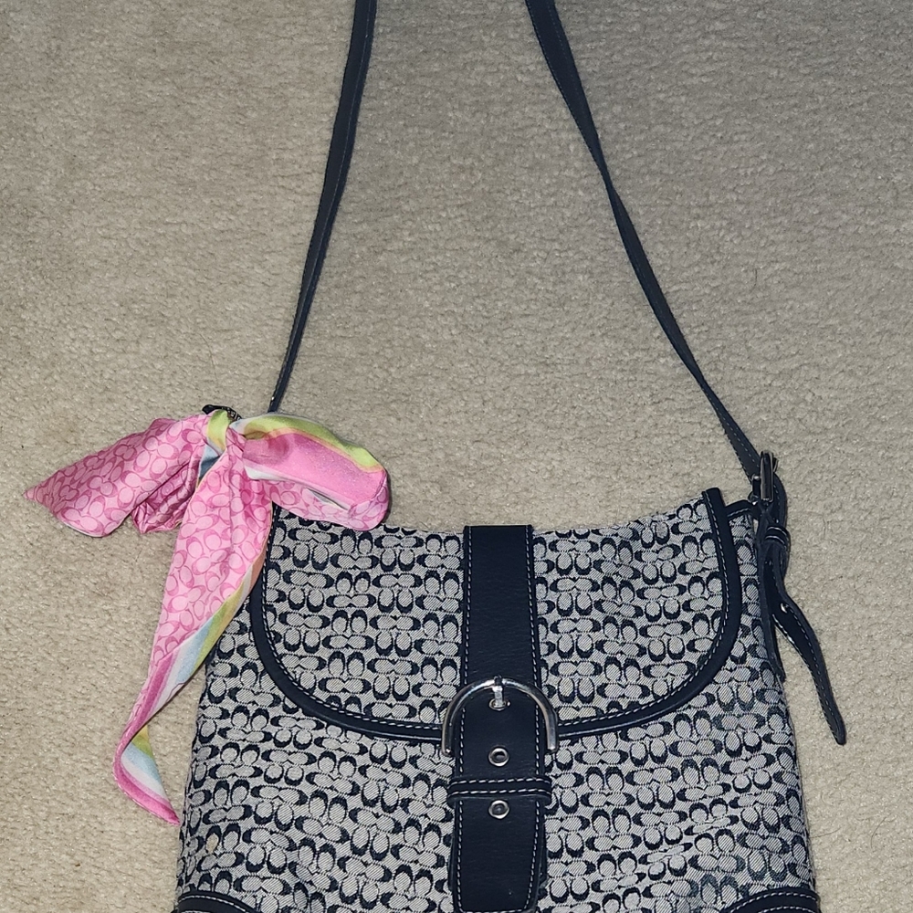 VINTAGE COACH 6376 buckle Women's Signature Crossbody Bag Black Gray Jacquard - Picture 6 of 16